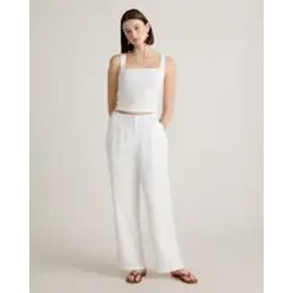 Quince European Linen Pleated Trouser White Size 4 New With Tags - Picture 5 of 14